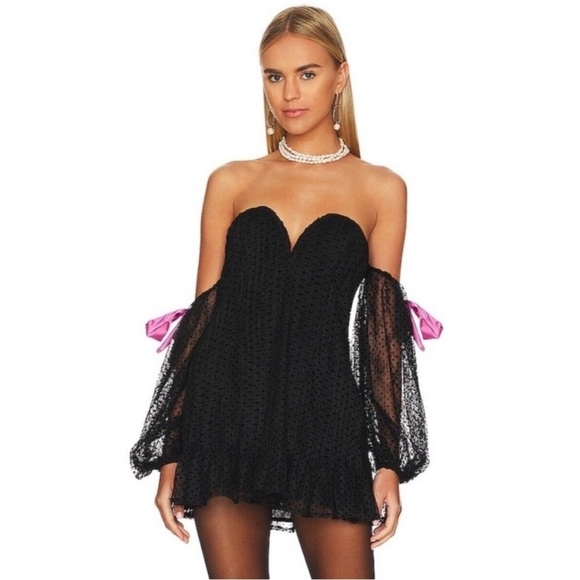 For Love And Lemons Dresses & Skirts - For Love and Lemons Carolyn Mini Dress Black Lace Satin Bow New Size Medium